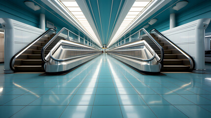 Wall Mural - indoor escalator in subway architecture Generative AI