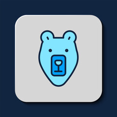 Poster - Filled outline Bear head icon isolated on blue background. Vector