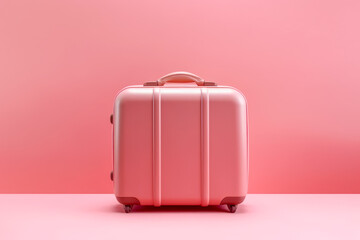 Wall Mural - Pink suitcase sitting on top of pink floor next to pink wall. Generative AI.