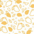 Mango vector seamless pattern in outline style. Fruit for package, kitchen design, fabric and textile