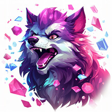 Cute Cartoon Werewolf With Confetti Sprinkles, A Low Poly Illustration, Adorable Character, Mascot, Concept, Digital Art
