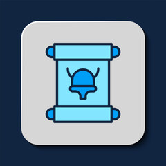 Poster - Filled outline Decree, paper, parchment, scroll icon icon isolated on blue background. Vector