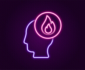 Poster - Glowing neon line Firefighter icon isolated on black background. Colorful outline concept. Vector