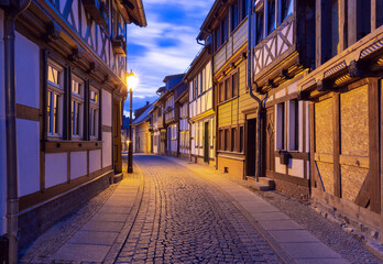 Wall Mural - Beautiful facades of old German half-timbered houses in Wernigerode.