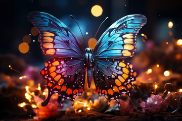 Wall Mural - Bright colorful butterfly close-up, AI Generated