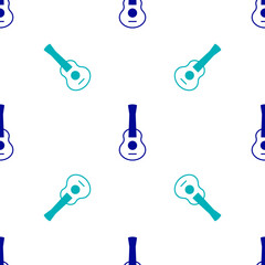 Sticker - Blue Guitar icon isolated seamless pattern on white background. Acoustic guitar. String musical instrument. Vector