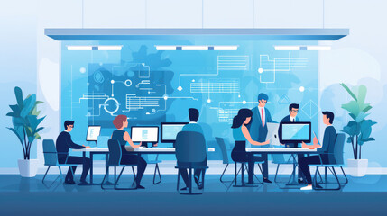 Group of business people and software developers working as a team in office