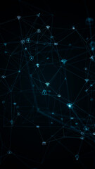 Wall Mural - blue digital ai technology icons linked on grid mesh and line connection rotation on futuristic abst