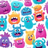 Fototapeta Pokój dzieciecy - Cute cartoon monster seamless pattern, generative ai