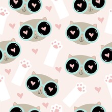 Pattern With Cats And Paw