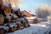 Snow-covered Logs Awaiting Chopping, Created With Generative Ai