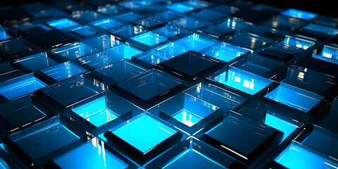 Wall Mural - Futuristic cyberspace background, 3d style of data processing. Futuristic technology. Colorful cubes.
