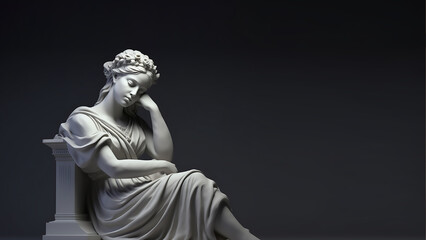  Female Contemplation Greek Statue, Minimalist Digital Concept Render