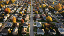View Of Houses In A Neighborhood, Suburbs Style, Small Village, Commuter Town, Aerial View