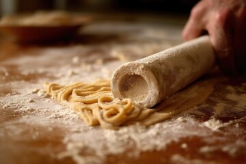 Sticker - close-up of pasta dough being rolled out, created with generative ai