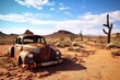 rusty old route 66 sign against a desert backdrop, created with generative ai