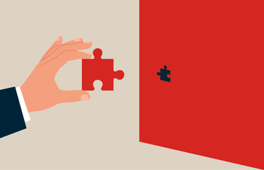 Wall Mural - hand businessman keeps puzzle. wrong solution business. insufficient size of jigsaw puzzle. problem 