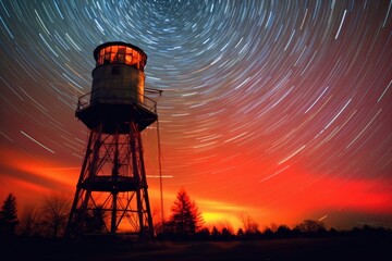 Canvas Print - long exposure shot of telescope and spiral galaxy, created with generative ai