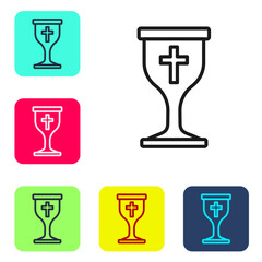 Wall Mural - Black line Christian chalice icon isolated on white background. Christianity icon. Happy Easter. Set icons in color square buttons. Vector