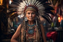 Female North American Apache Indian Native To The Continent. Concept Of Columbus Day And The Discovery Of America
