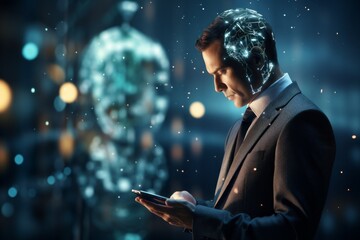 Male programmer in the field of technology using machine learning and artificial intelligence. Portrait