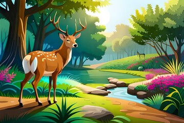 Wall Mural - deer in the woods