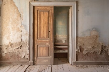 Poster - partially sanded wooden door showing progress, created with generative ai