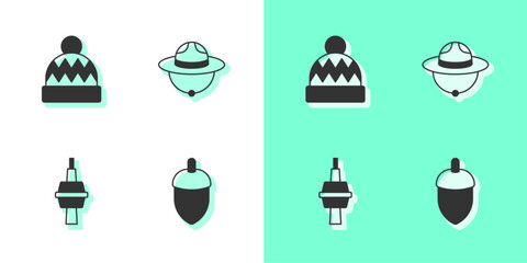 Wall Mural - Set Acorn, Beanie hat, TV CN Tower in Toronto and Canadian ranger icon. Vector