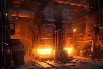 Poster - industrial furnace with glowing heat, created with generative ai