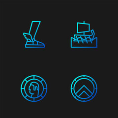 Sticker - Set line Greek shield, Ancient coin, Hermes sandal and trireme. Gradient color icons. Vector