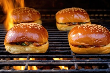 Sticker - burger buns toasting on the grill, side-by-side, created with generative ai