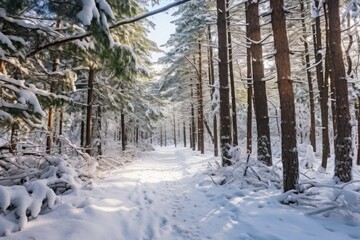 Wall Mural - snow-covered pine cones on tree branch, created with generative ai