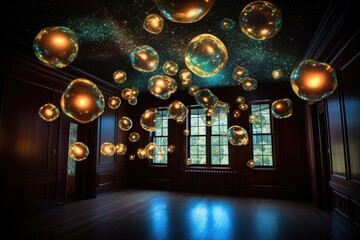 Canvas Print - swirling galaxy of glowing orbs suspended mid-air, created with generative ai