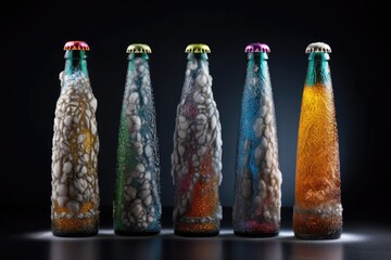 Wall Mural - ice crystals forming on beer bottle necks, created with generative ai