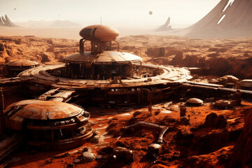 Wall Mural - human habitations on the surface of mars. generative ai