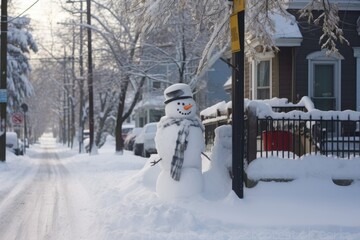 Wall Mural - snowman next to a snow-covered mailbox, created with generative ai