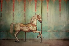 Weathered Vintage Carousel Horse In Soft Light, Created With Generative Ai