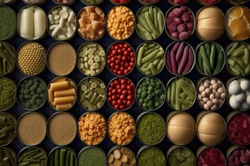 Poster - variety of canned vegetables with focus on textures and colors, created with generative ai