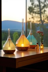 Sticker - aromatherapy oils and diffuser in a serene setting, created with generative ai