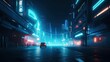 Bright neon night in a cyberpunk style city created with Generative AI technology.