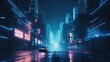 Bright neon night in a cyberpunk style city created with Generative AI technology.