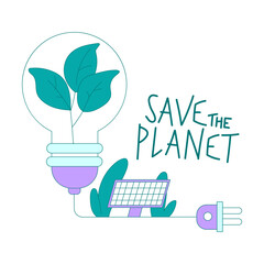 Sticker - Solar Panel and Lightbulb with Plug as Eco Friendly Vector Illustration