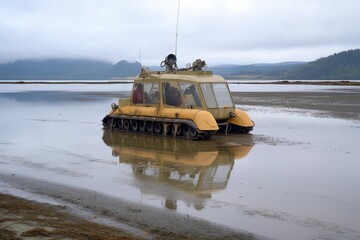 Canvas Print - amphibious vehicle transitioning from water to land, created with generative ai