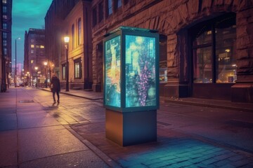 Canvas Print - digital information kiosk on city street, created with generative ai