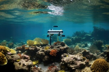 Wall Mural - underwater drone monitoring coral restoration, created with generative ai