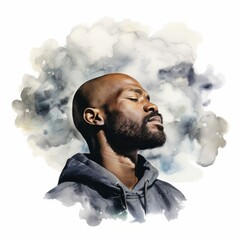 Black Man in Hoodie with Gray Cloud Behind Him Symbolizing Grief or Other Problem