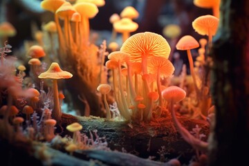 Canvas Print - artistic macro shot of intricate glowing fungi patterns, created with generative ai