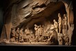 prehistoric storytelling scene carved in rock, created with generative ai