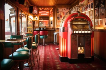 Wall Mural - vintage jukebox in a retro diner setting, created with generative ai