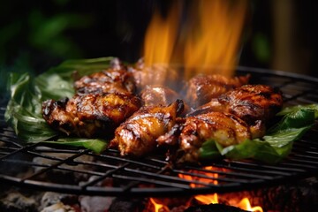 Poster - close-up of chicken sizzling on grill, created with generative ai